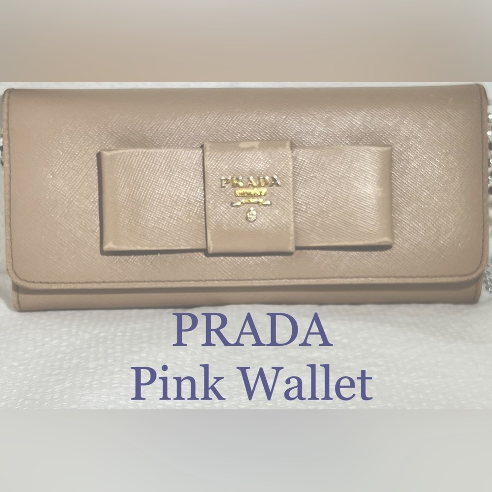 PRADA Pink Taupe Bifold Wallet  Pink Leather Womens Wallet Long Wallet for Gift